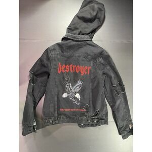 NxP Nena And Pasadena Flannel Lined Jean‎ Jacket Men's S Distressed Embroidered